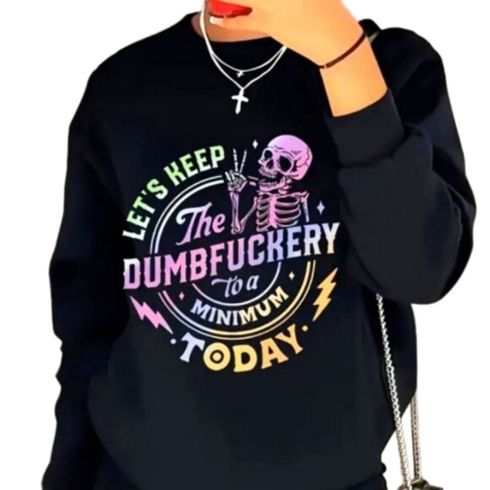 Ladies Black Skull Printed Sweatshirt Size Large